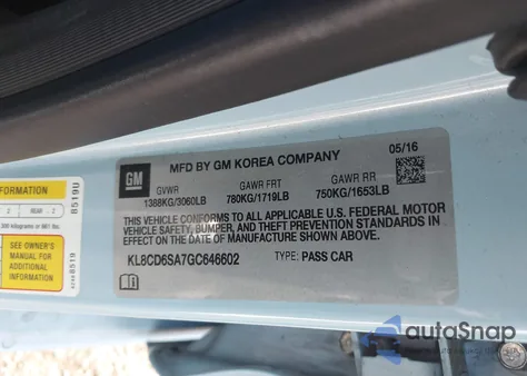 2016 Chevrolet Spark 1Lt Cvt z USA, uszkodzony, nr VIN KL8CD6SA7GC646602